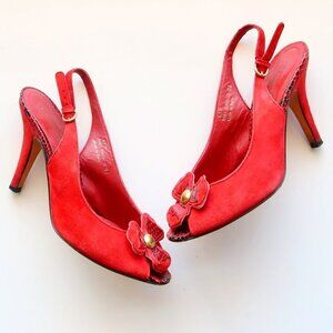 Coach Emily Red Suede Leather Peep Toe Slingback Pumps / Heels / Dressy Shoes